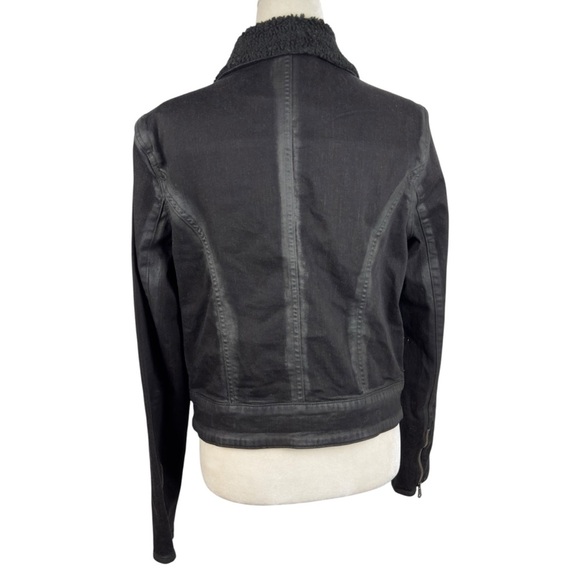 PAIGE Sydney Moto Jacket Night Flight Sherpa Coated Black Stretch Denim Large - Picture 9 of 16